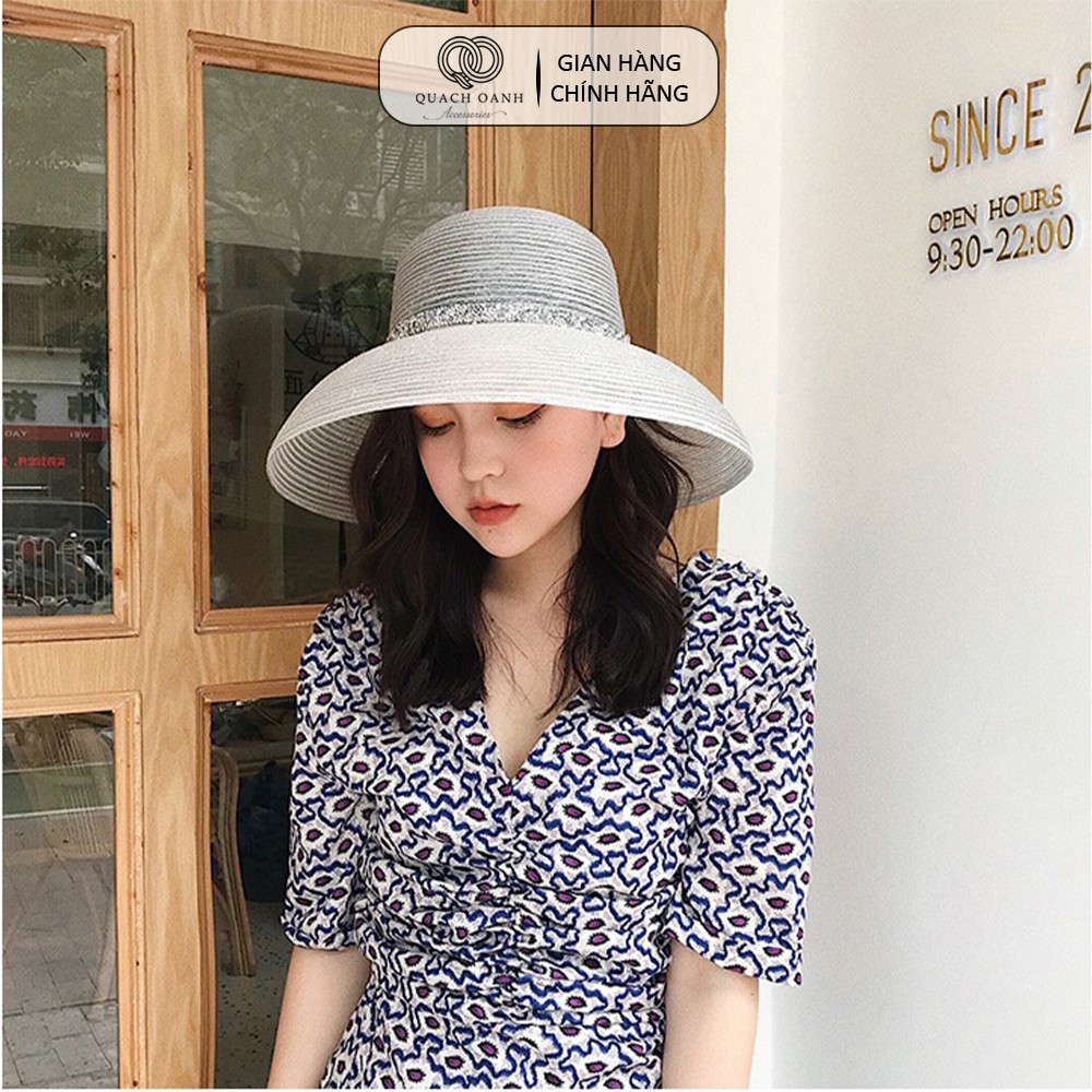Mũ nón cói QO ACCESSORIES nữ vành cụp lưới trong đai lấp lánh đi biển mùa hè MU65