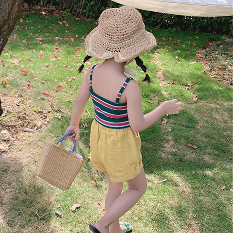 Áo cotton hai dây in họa tiết sọc thông thoáng thời trang mùa hè cho bé
