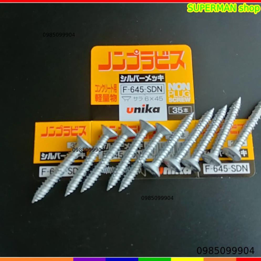 Ốc vít không cần dùng tắc kê - Ốc vít bắt tường, bê tông Unika đầu bằng mạ bạc Unika mã F