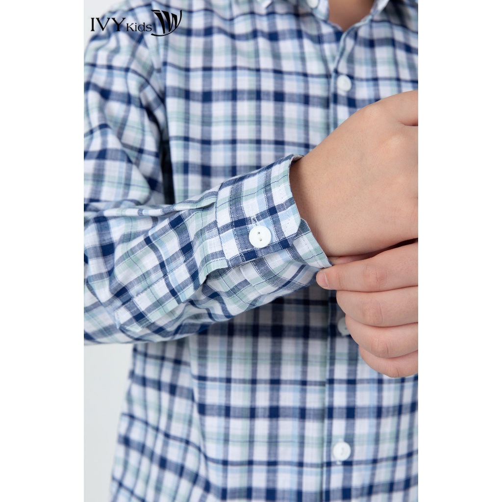 Áo sơ mi kẻ tay dài bé trai IVY moda MS 17K1035