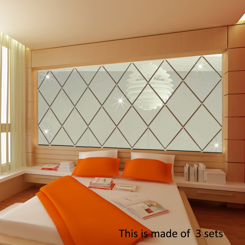 Gương Dán Tường Bằng Acrylic Tráng Gương Họa Tiết Kim Cương 3D Độc Đáo Trang Trí Nhà Cửa