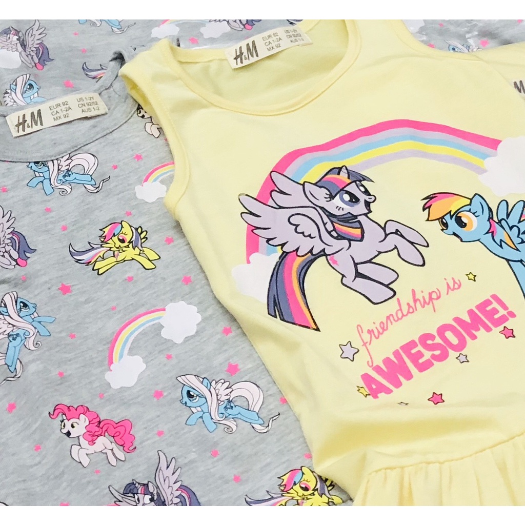Váy đầm cho bé gái - Set 2 váy Pony vàng ghi HM cho bé gái size 2-10t