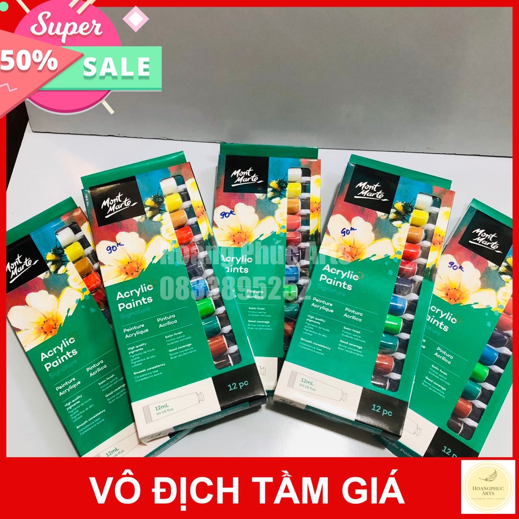 Màu Acrylic Mont Marte Set Bộ 12/18/24/36 màu -  Tuýp 12 màu