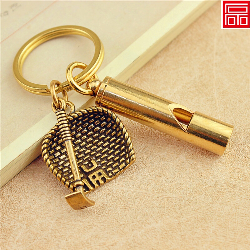 Làm bằng tay Trung Quốc phong cách tinh khiết đồng thau Keychain Mặt dây chuyền Phụ kiện sáng tạo cá tính Retro Xe chìa 