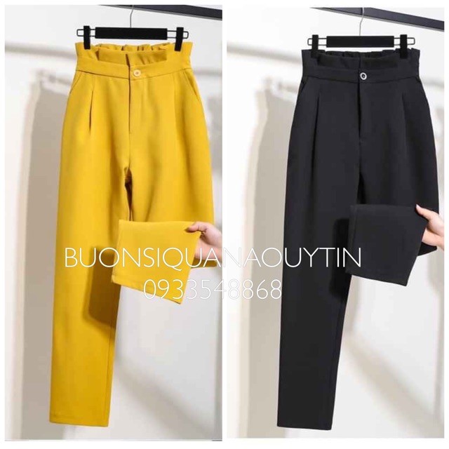 Quần baggy cạp cao,Quần tây nữ công sở lưng cao nhún eo - vàng,đen,kem