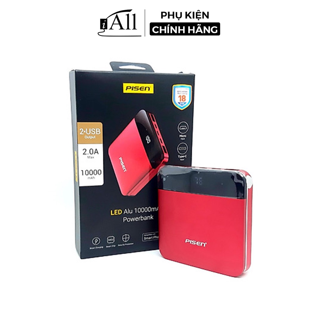 Sạc dự phòng cầm tay portable Pisen có đèn Led báo hiệu 10000mAh - iAll Store