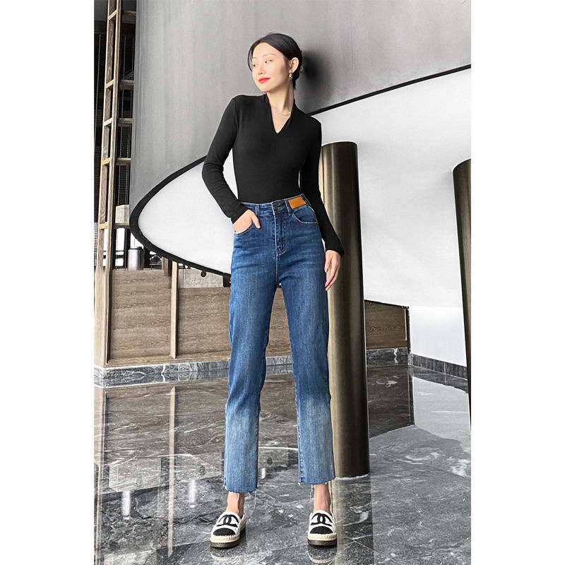 ☑☸♦Quần Jeans Nữ Dài Lưng Cao Ống Đứng Thời Trang Hàn Mới