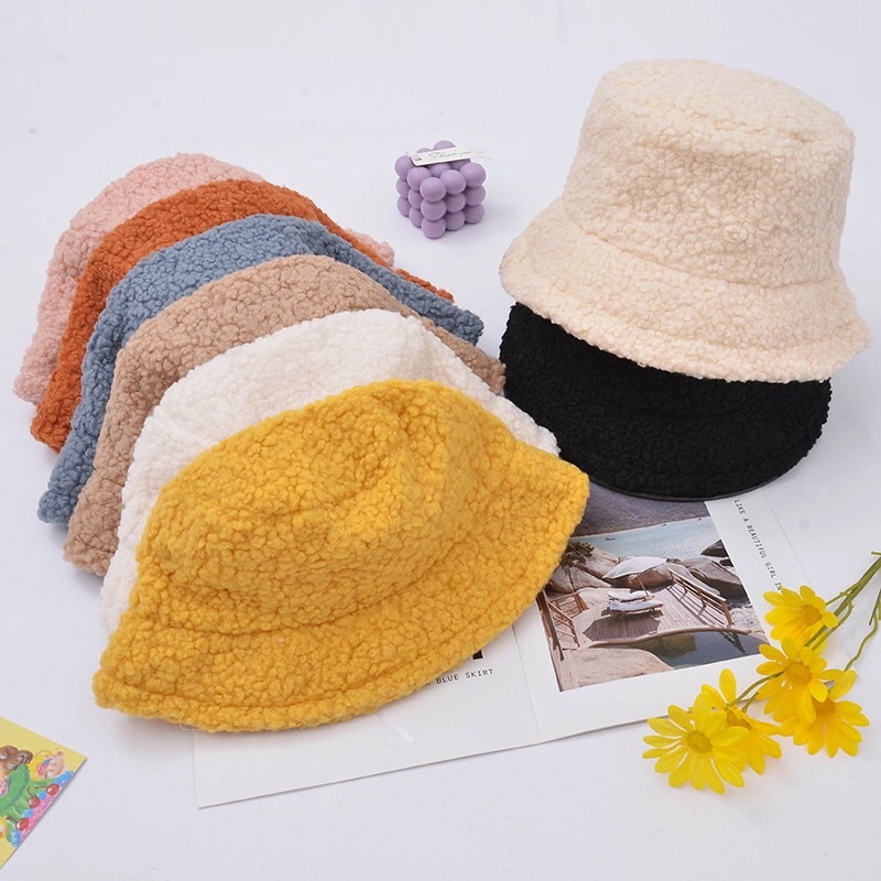Mũ lông cừu cao cấp vành nhỏ loại 1 ,mũ Bucket nhiều màu cá tính