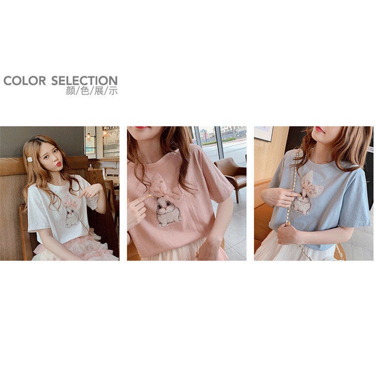 Áo Thun Cotton Tay Ngắn Màu Trắng In Hình Thỏ Phong Cách Mới 2022 Cho Nữ