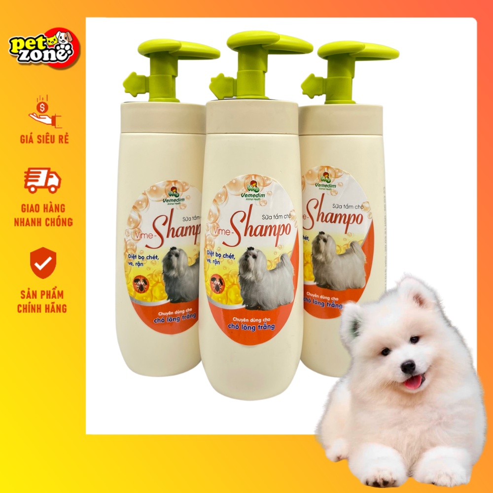 Sữa tắm cho chó lông trắng Vime Shampoo 300ml - Sữa tắm diệt bọ chét, ve rận
