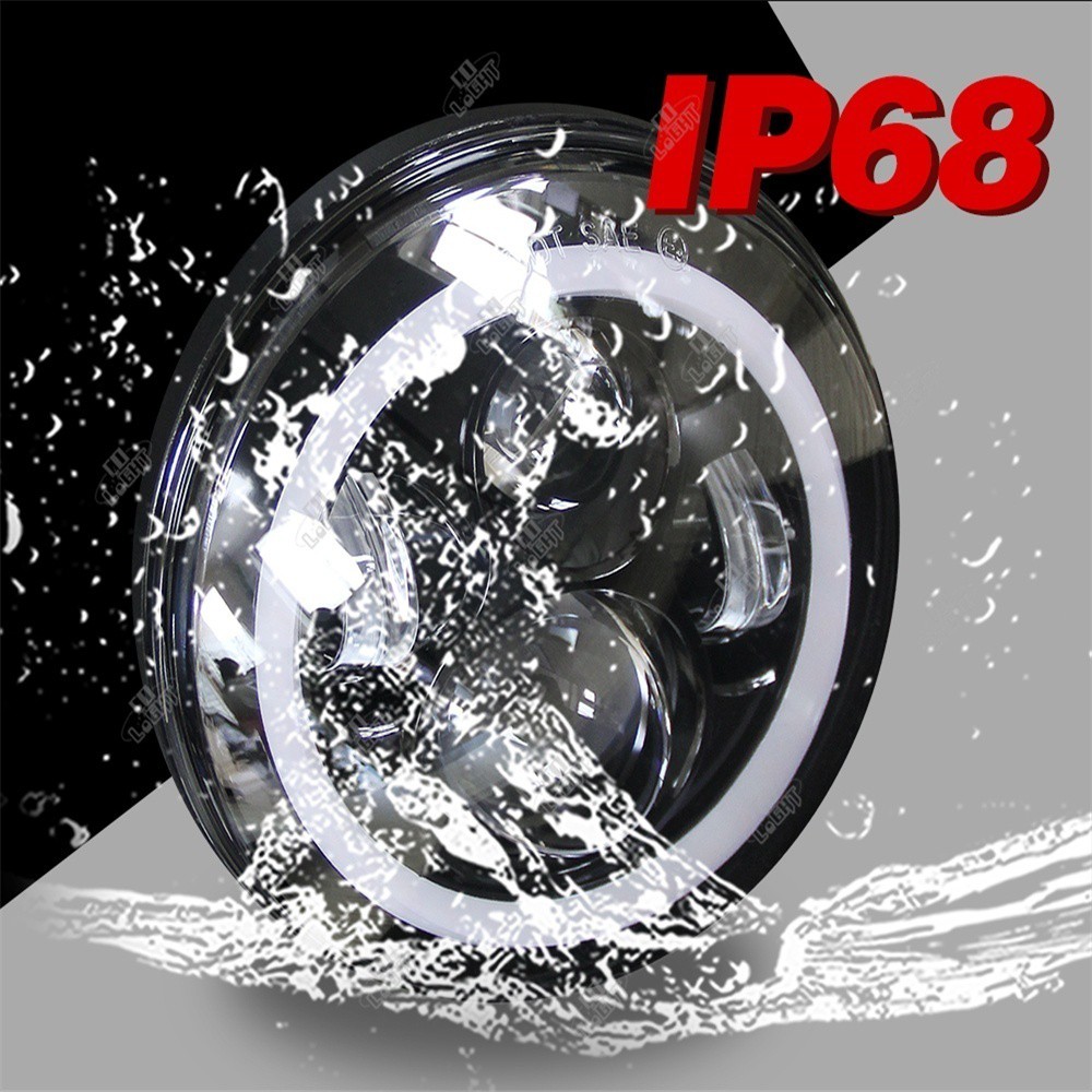 UNI-SHINE 7inch LED Headlight 80W DRL Halo Angle Eyes Led Headlamp 12V 24V High Low Turn Signal for Offroad 4x4