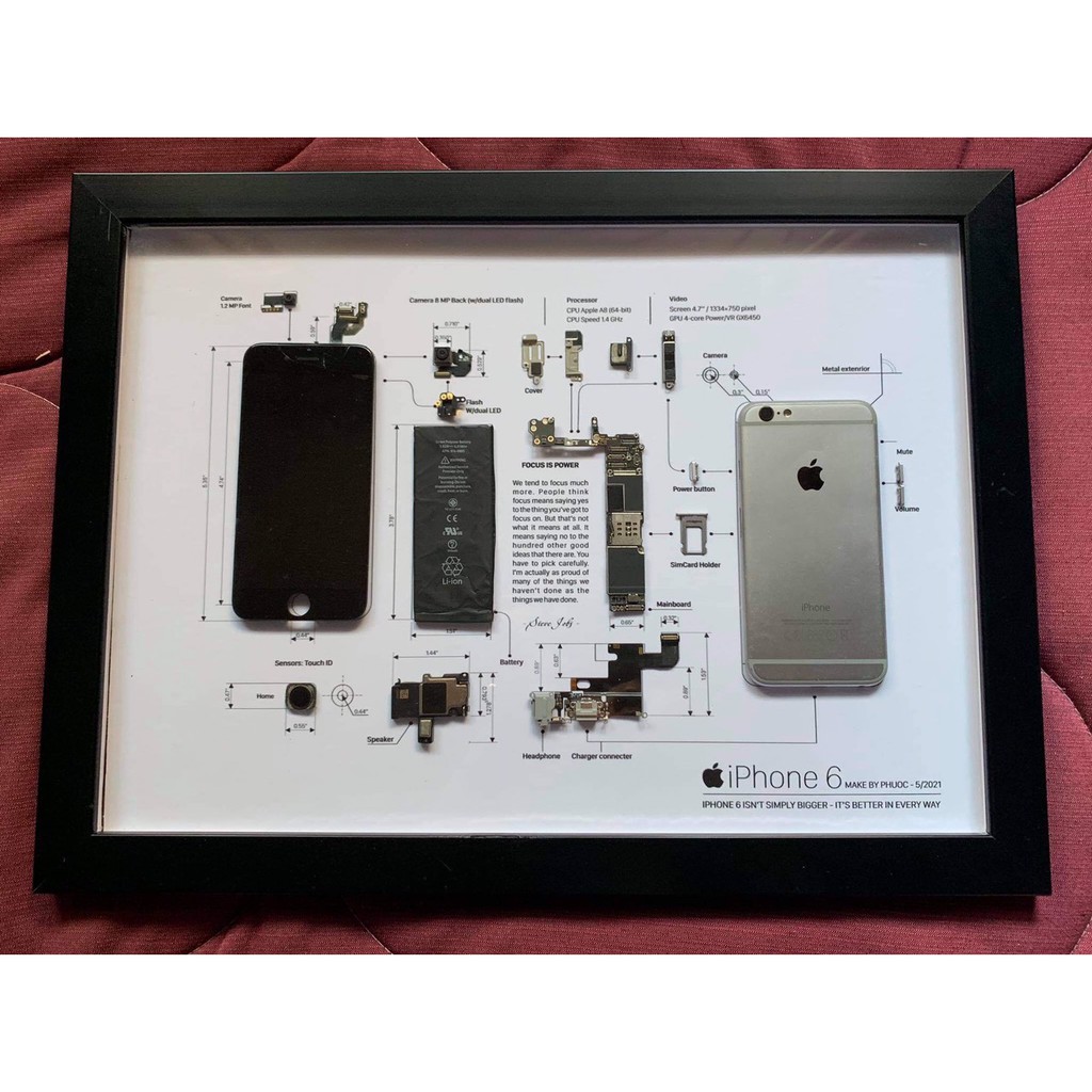 Khung tranh tiêu bản trưng bày linh kiện iPhone - Khổ A3