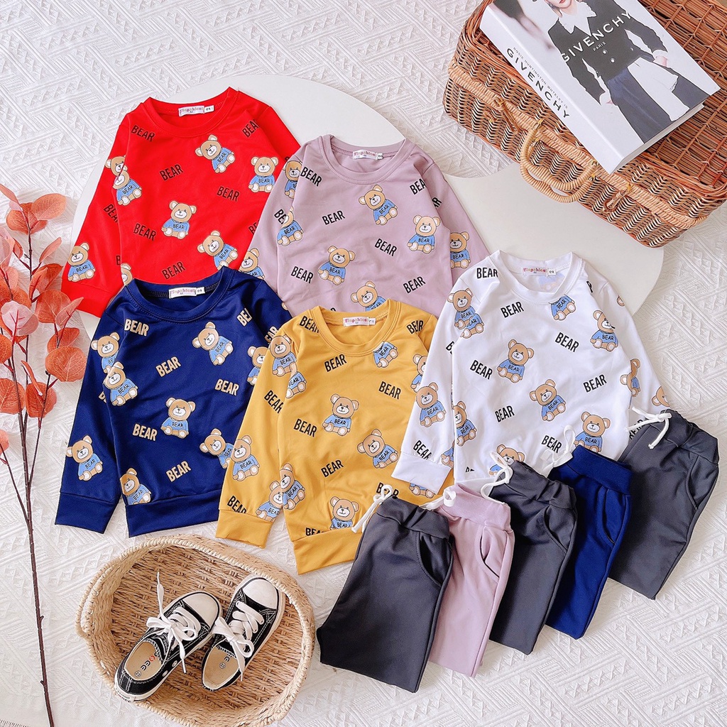 Bộ quần áo cotton dài tay cho bé Gấu Bear- Bộ quần áo thu đông cho bé từ 8-18kg K041