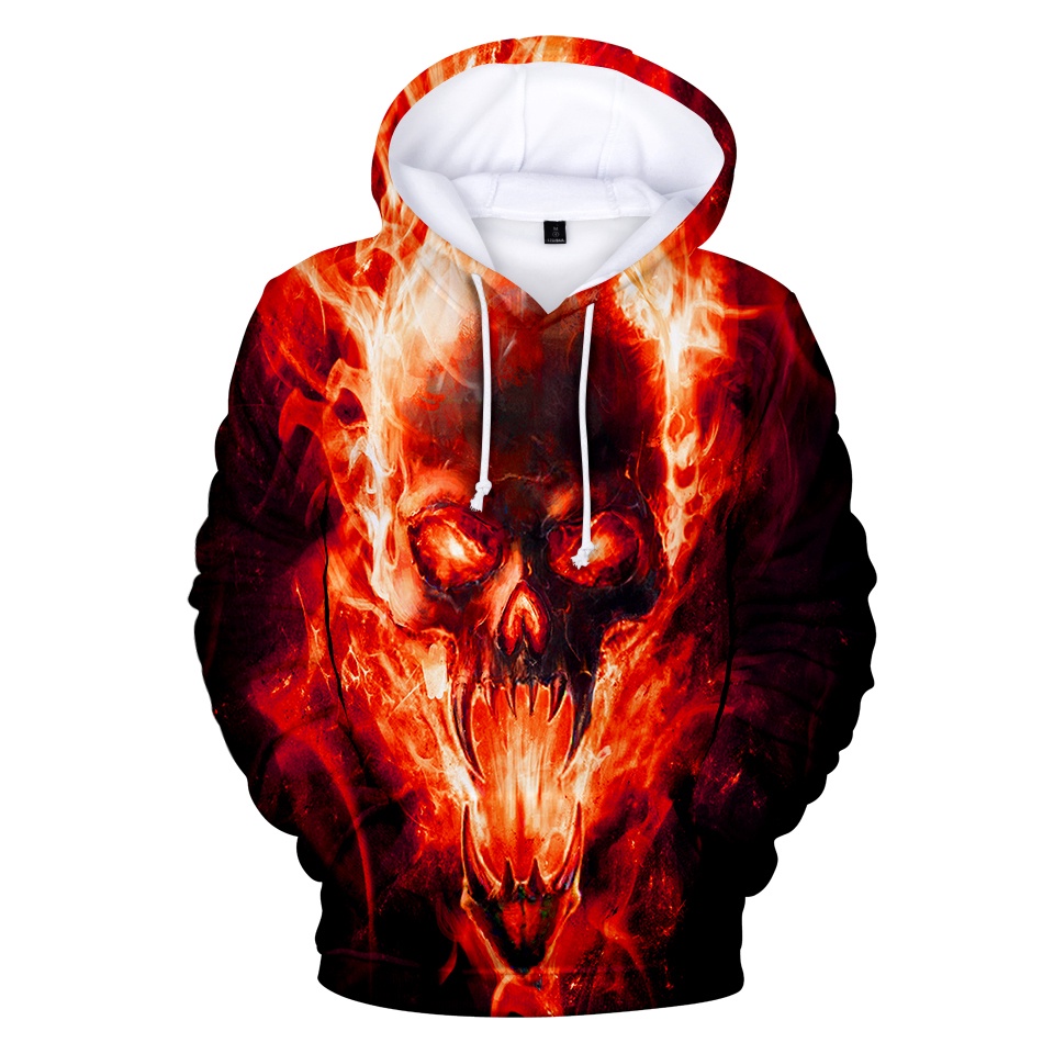 2022 Áo Hoodie Nam Hoody Ms. Áo Hoodie In Hình Ngọn Lửa Và Đầu Lâu 3D Phong Cách Hip Hop Đường Phố Cho Nữ