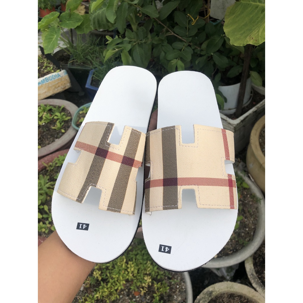 sandal đồng nai dép quai chữ H nam nữ đế trắng quai sọc vàng size từ 35 nữ đến 43 nam