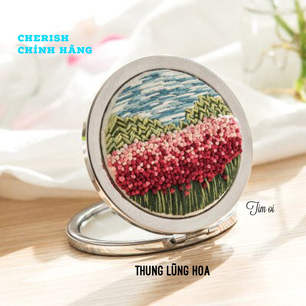 [Sẵn Hoàng Hôn, Thung lũng hoa, Roses, Tulip] Kit thêu tay gương tròn hãng Cherish viền nổi có 7 mẫu ( dùng khung 13cm)