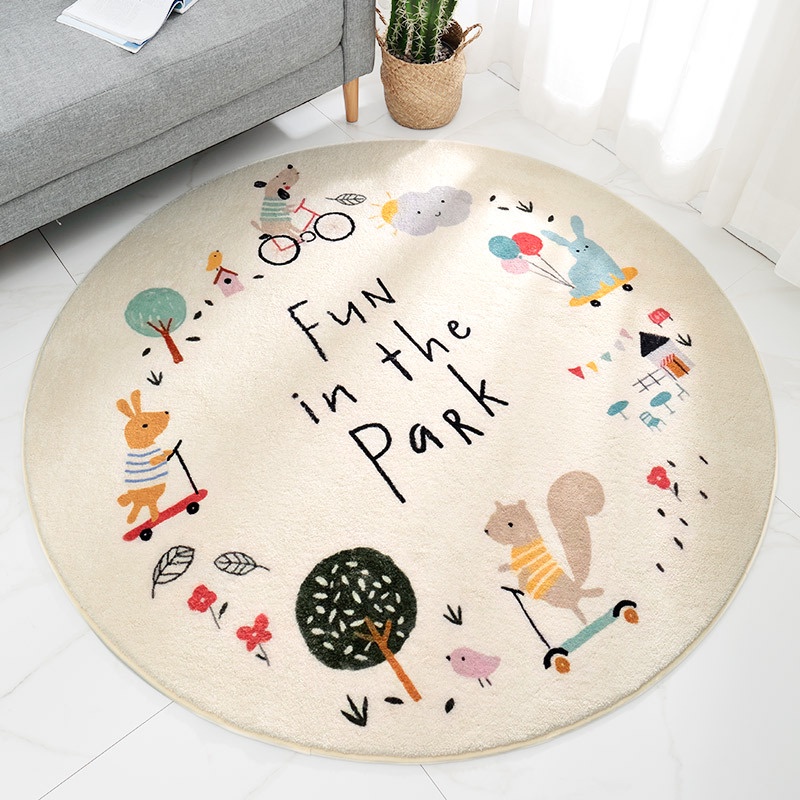 Thảm Lông Cừu Trải Sàn Hình Tròn Chống Trượt Họa Tiết Hoạt Hình Trang Trí Phòng Khách / Phòng Ngủ Cho Bé