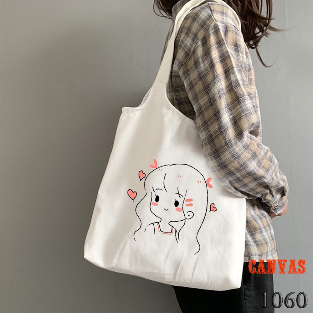 Túi Tote Túi Vải Canvas Kích Cỡ Lớn Phong Cách Hàn Quốc 1060 In Hình Girl Cute Baby Đeo Vai Đi Học Đi Du Lịch Cực Xinh