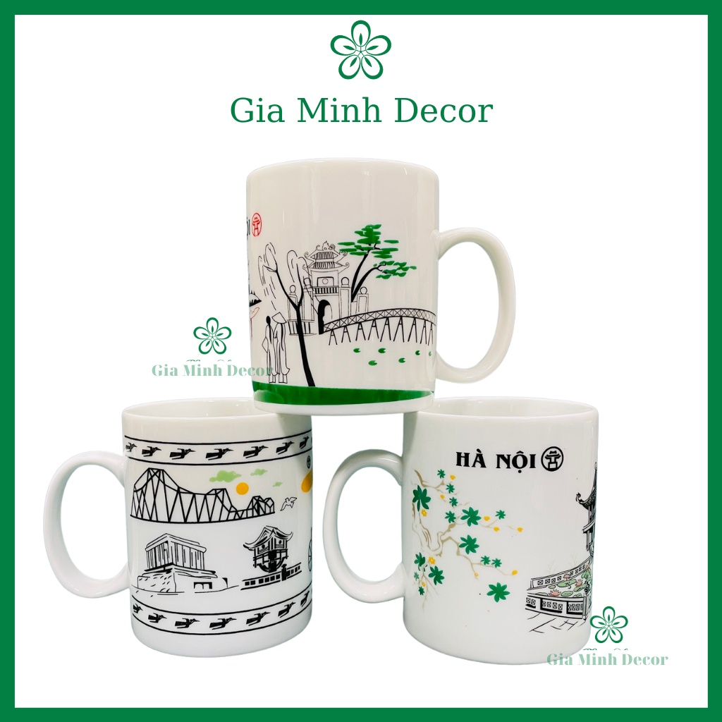 Ly sứ uống nước - Cốc Hà Nội - Tách in hình - Bát Tràng Cao Cấp - Dung tích 350ml - Giaminhdecor