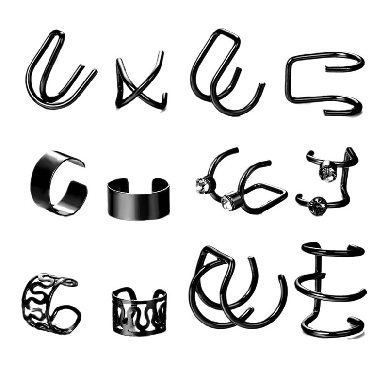 Khuyên kẹp vành tai hình chiếc lá màu đen dành cho nam nữ