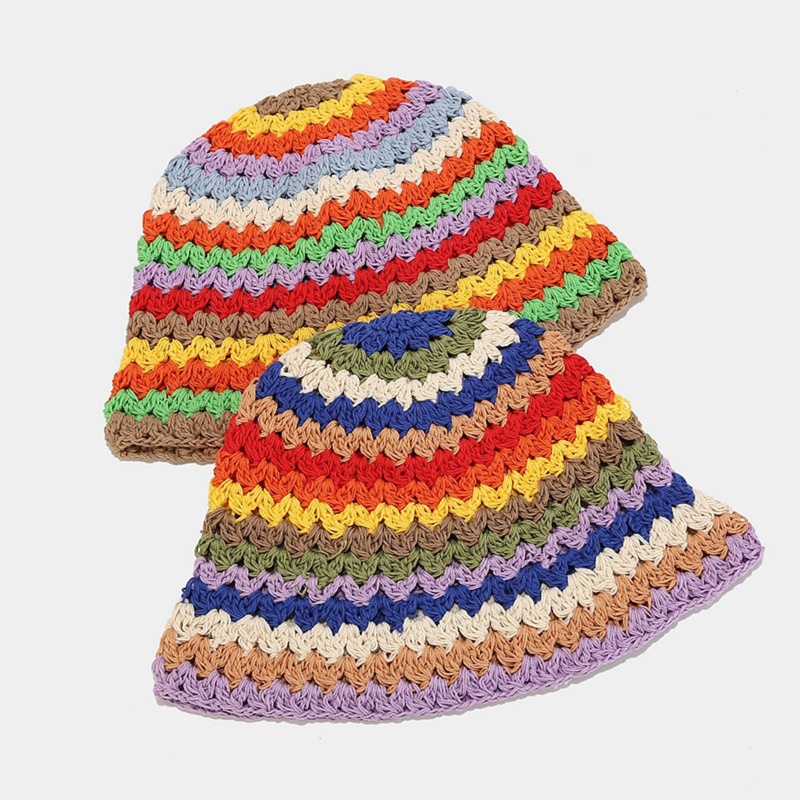 Nón Tai Bèo Đan Len Thủ Công Màu Sắc Cầu Vồng Xinh Xắn