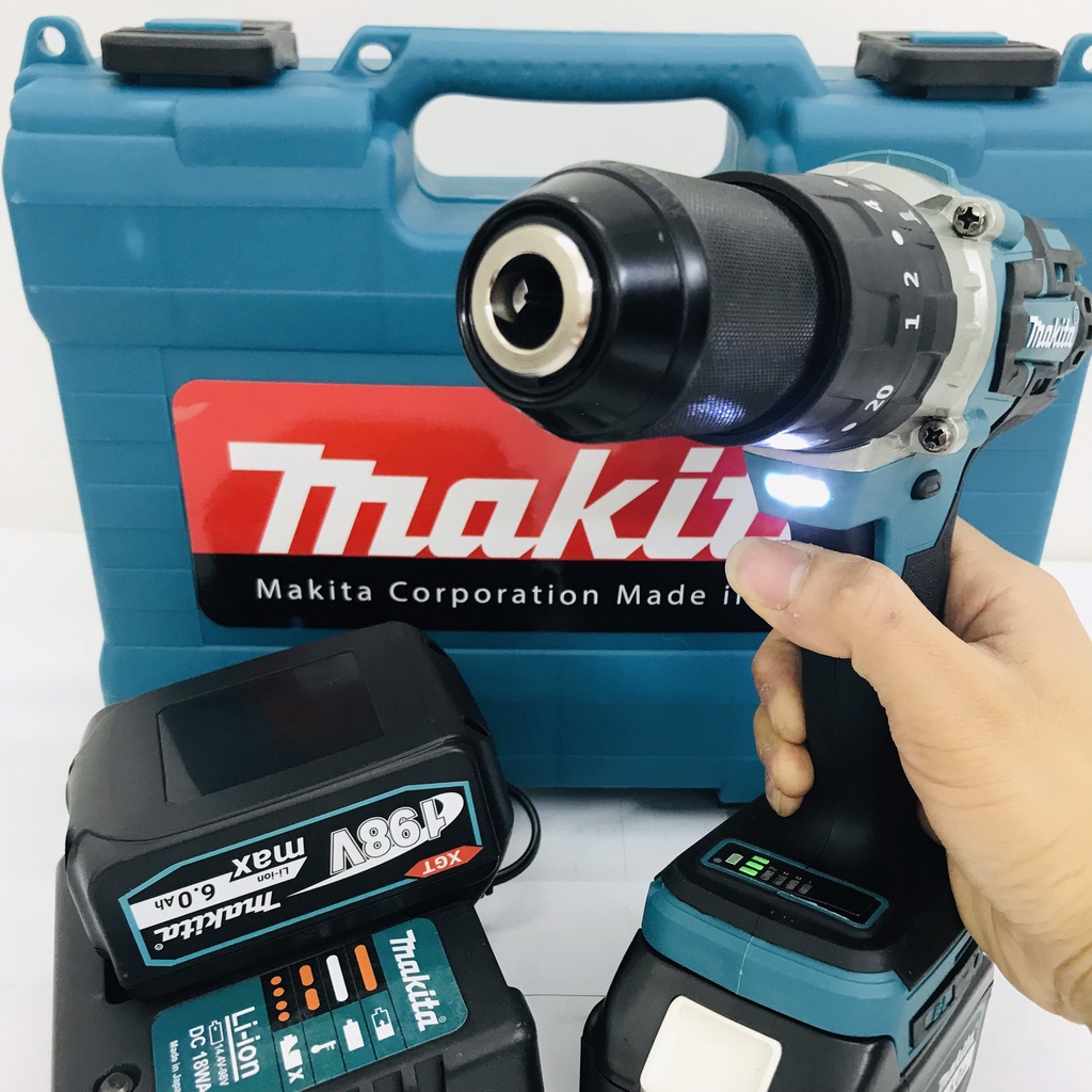 Máy khoan pin 199V Makita, máy khoan 3 chức năng, 100% lõi đồng, phụ kiện 30 chi tiết, bảo hành 12 tháng. Hàng loại I.