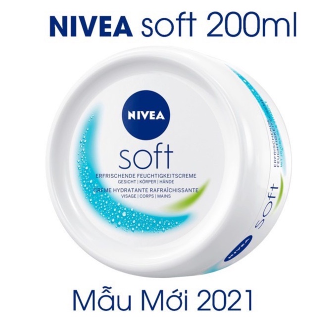 Kem dưỡng ẩm Nivea Soft ĐỨC, dưỡng ẩm chuyên sâu, chống nẻ chống khô mốc, giúp làm mềm mịn, sáng da, 200ml