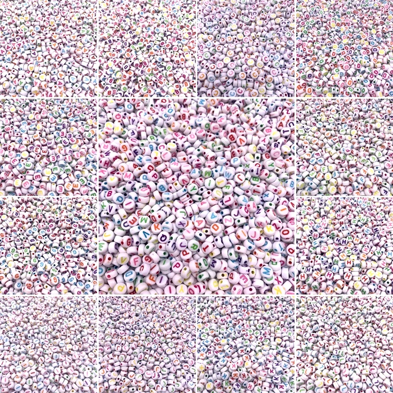 Set 100 Hạt Xâu Chuỗi Tròn Dẹt 4*7mm 26 Chữ Cái Làm Trang Sức