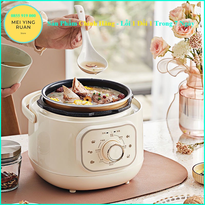 Nồi áp suất điện mini BEAR 2L màu trắng cho 1-2 người bảo hành 12 tháng