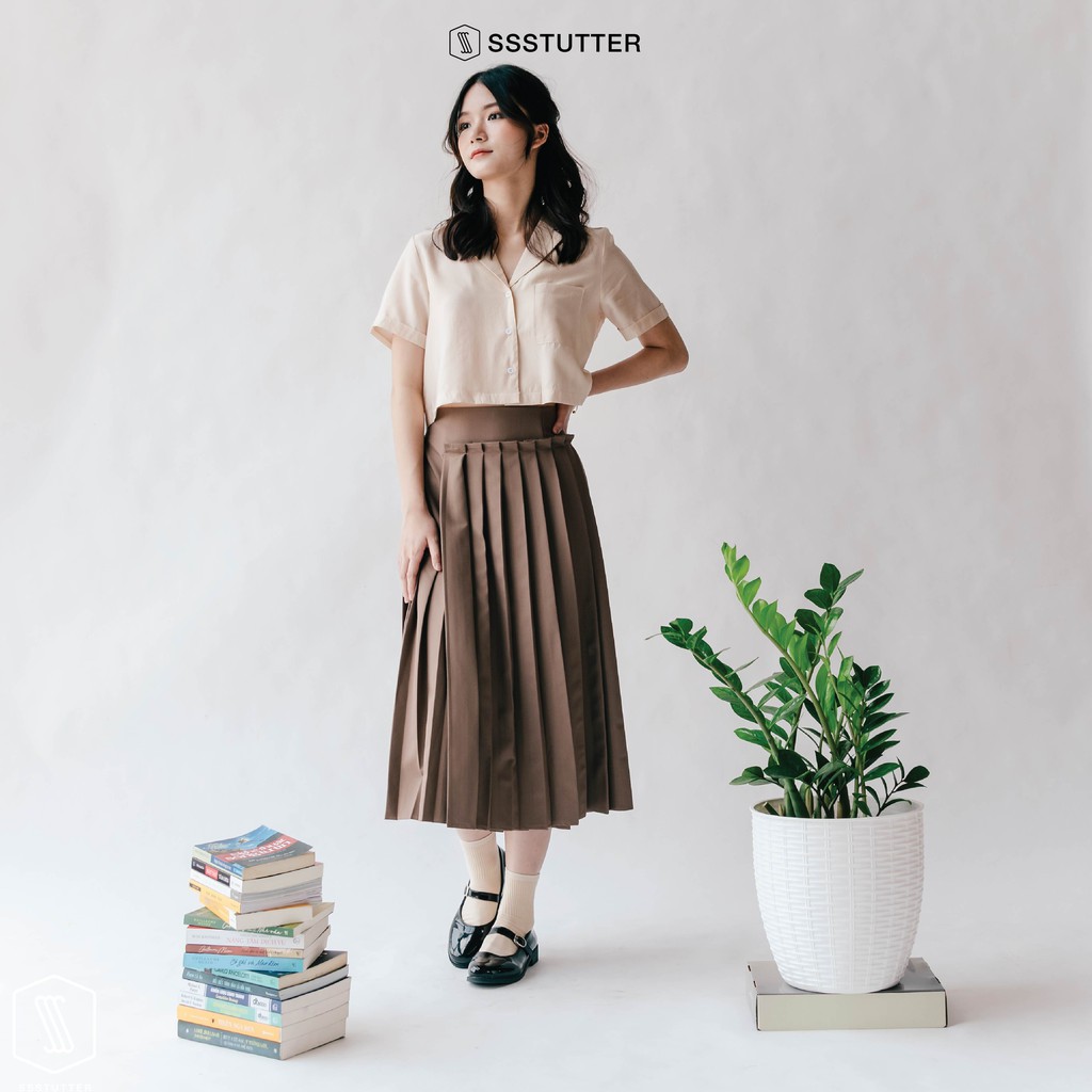 Áo croptop nữ SSSTUTTER cổ cuban dáng rộng chất linen thoáng mát cuban crop