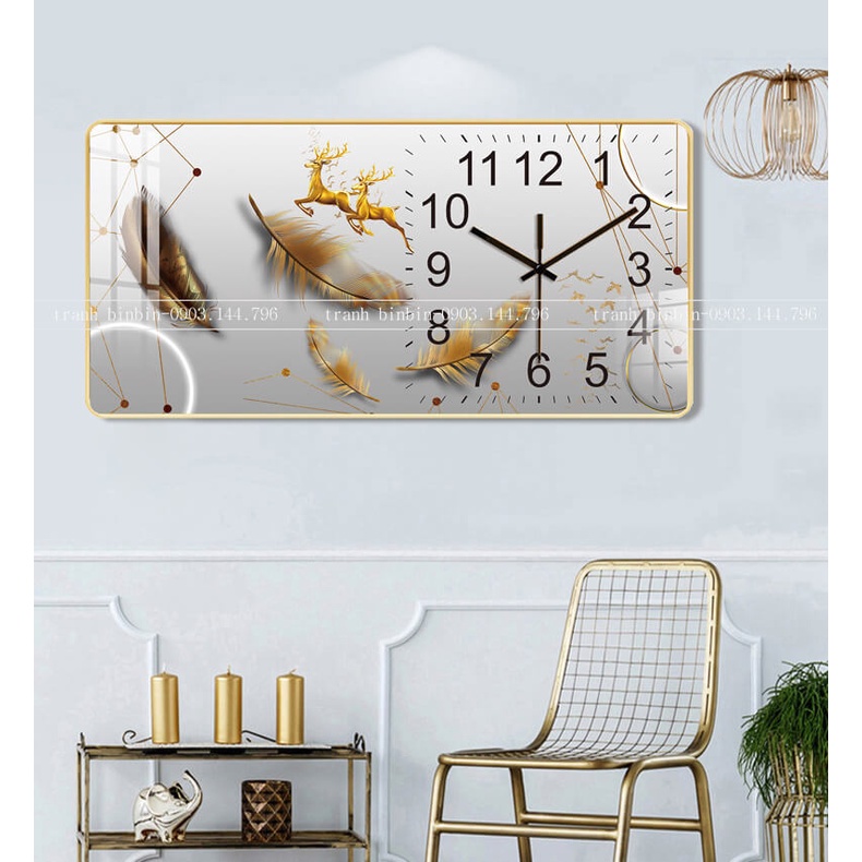 Tranh đồng hồ mica tráng gương lông vũ TDH 142 (Tặng Pin và đinh 3 chân)