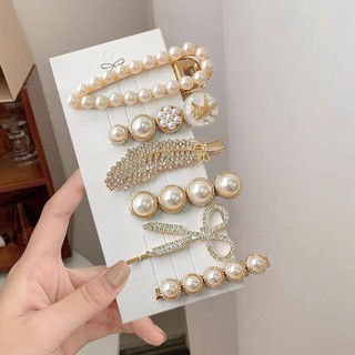 Kẹp tóc đính hạt dễ thương set 6 cặp tóc phong cách ulzzang Hàn Quốc cho bạn gái