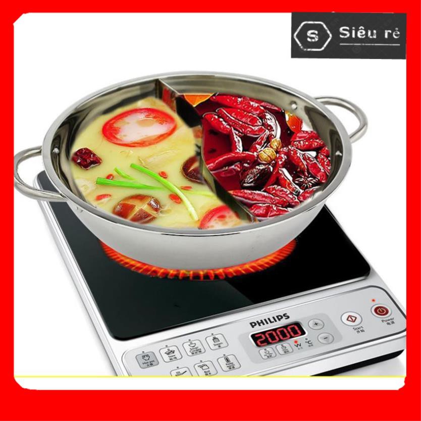 Nồi lẩu Hot Pot 2 ngăn inox - size lớn 30cm - dầy dặn nấu được bếp từ cao cấp (PD7399)