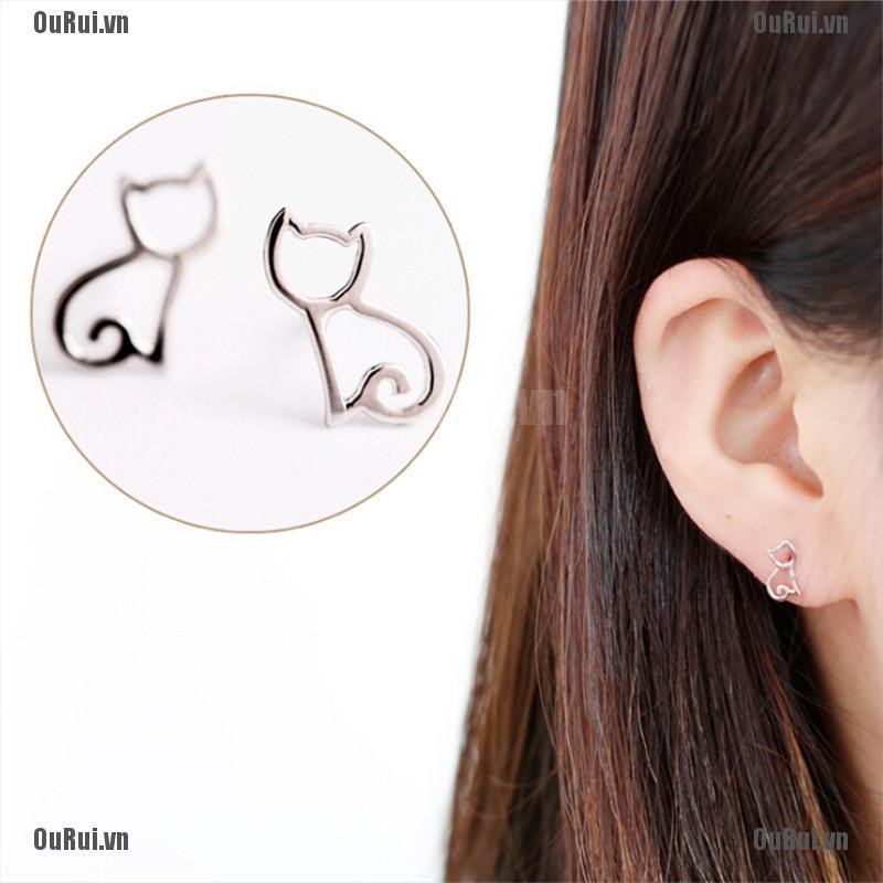 (FCC) Bông Tai Kim Loại Hình Mèo Xinh Xắn Cho Nữ