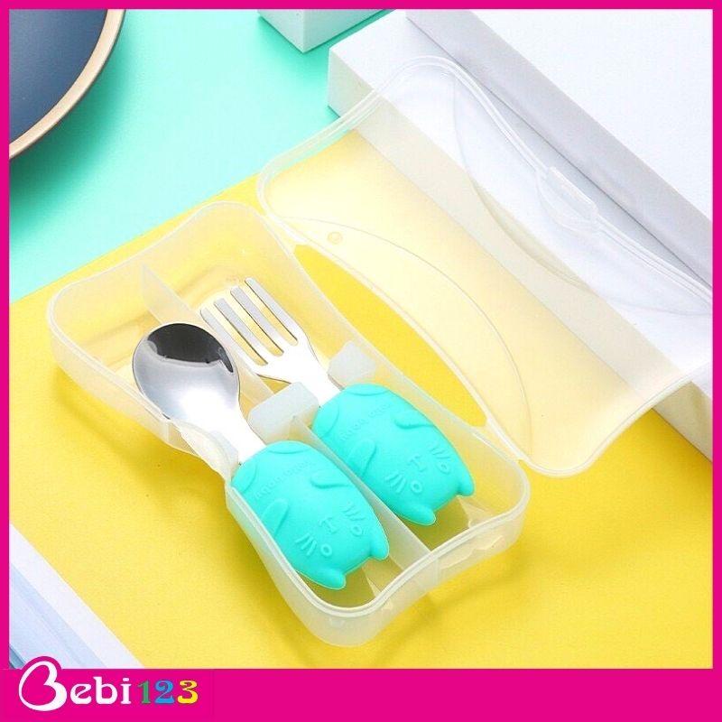 Set muỗng nĩa inox 304 Cà Rốt và Hình Mèo kèm hộp đáng yêu cho bé