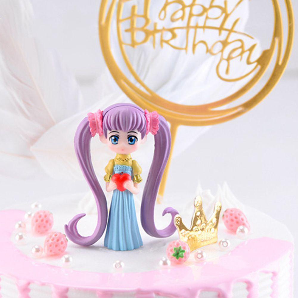 YIYU Mô Hình Cô Gái Hoạt Hình Mini Bằng Nhựa Resin Tóc Dài Trang Trí Tiểu Cảnh / Làm Quà Tặng