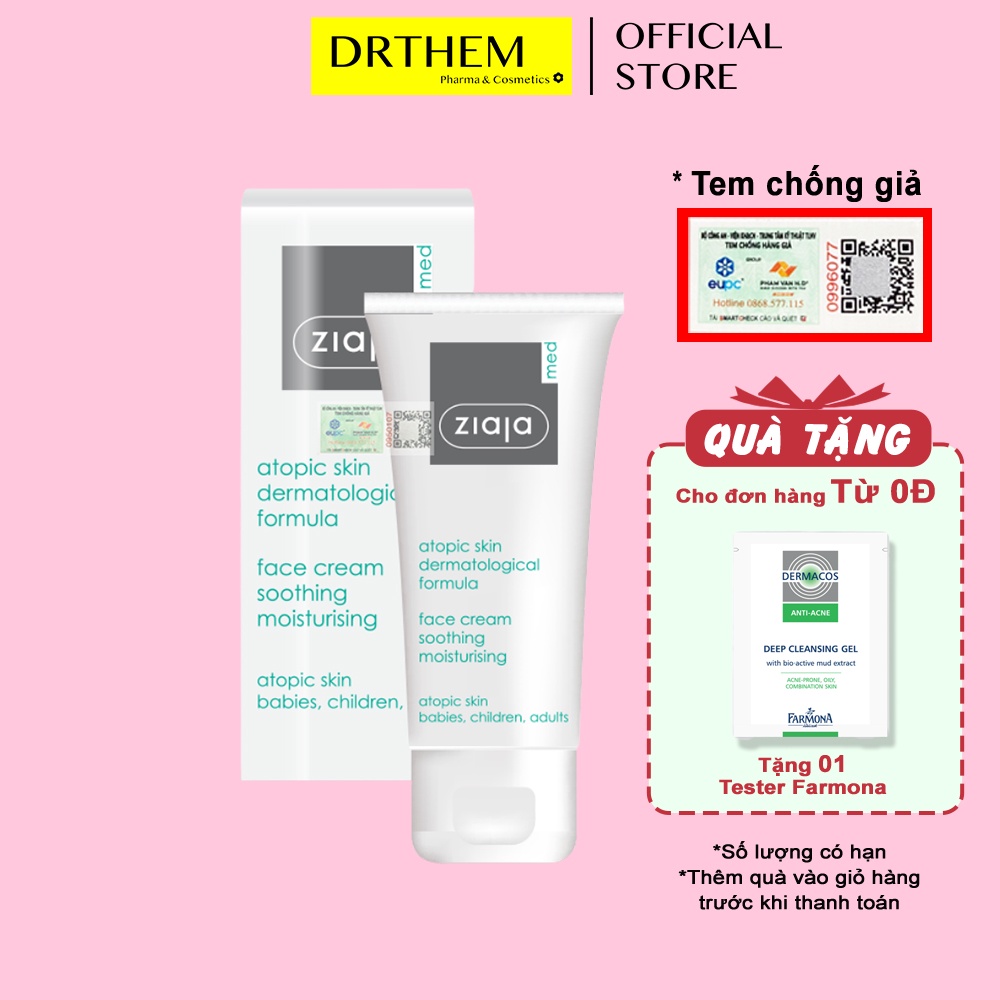 Kem Dưỡng Ziaja Med 5% Ure Dịu Nhẹ Dưỡng Ẩm 50ml, Atopic Skin Dermatological Formula Atopy Urê - Dr Thêm