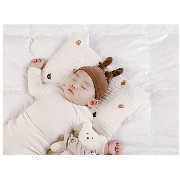 Gối mỏng sơ sinh chữ nhật Dottodot / Malolotte thêu họa tiết cotton 100s Hàn Quốc cho bé
