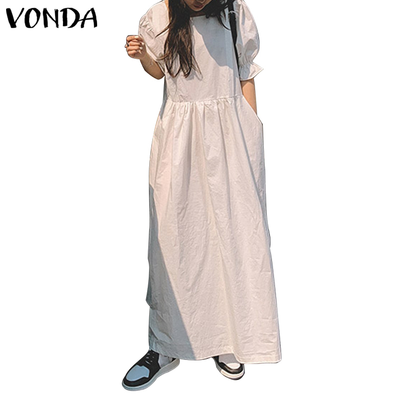 Đầm Dài VONDA Thiết Kế Ngắn Tay Màu Trơn Thời Trang Cho Nữ