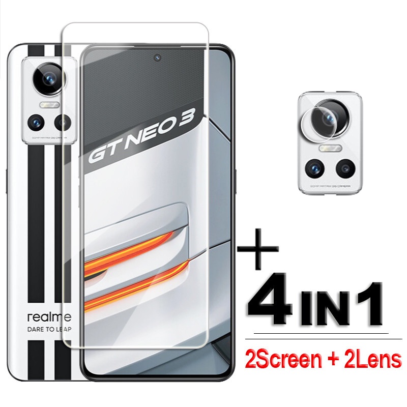 Kính Cường Lực 4 Trong 1 Bảo Vệ Ống Kính Máy Ảnh Sau 9H Cho Realme C35 C31 9i 9 Pro Plus Realme GT Neo 3 Narzo 50A Prime