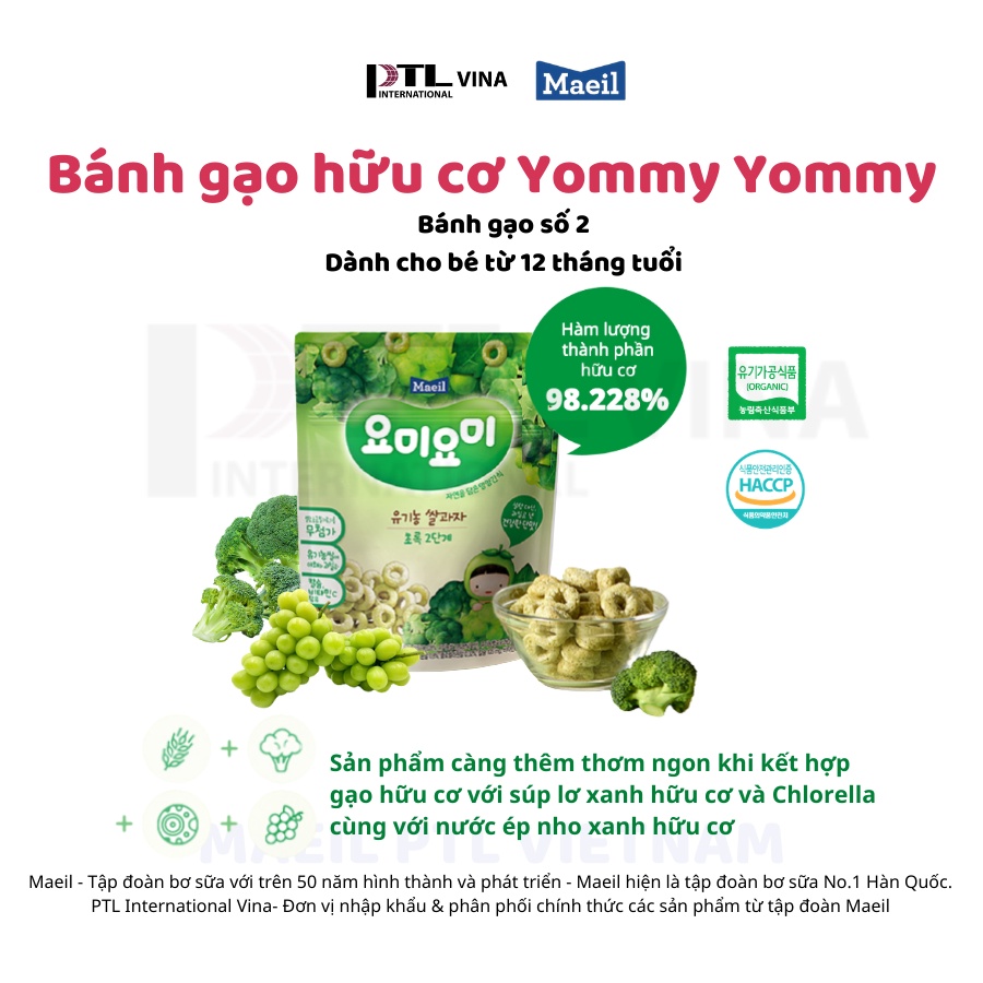 Bánh gạo ăn dặm hữu cơ Maeil Hàn Quốc vị Nho và Súp Lơ Stage 2 12M