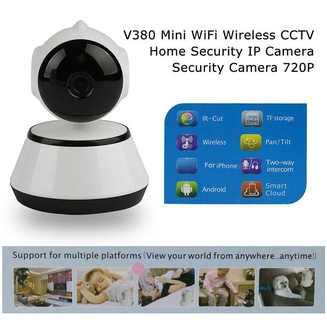 Camera An Ninh V380 Wifi Hd 720p P2P + Bộ Phụ Kiện Đi Kèm