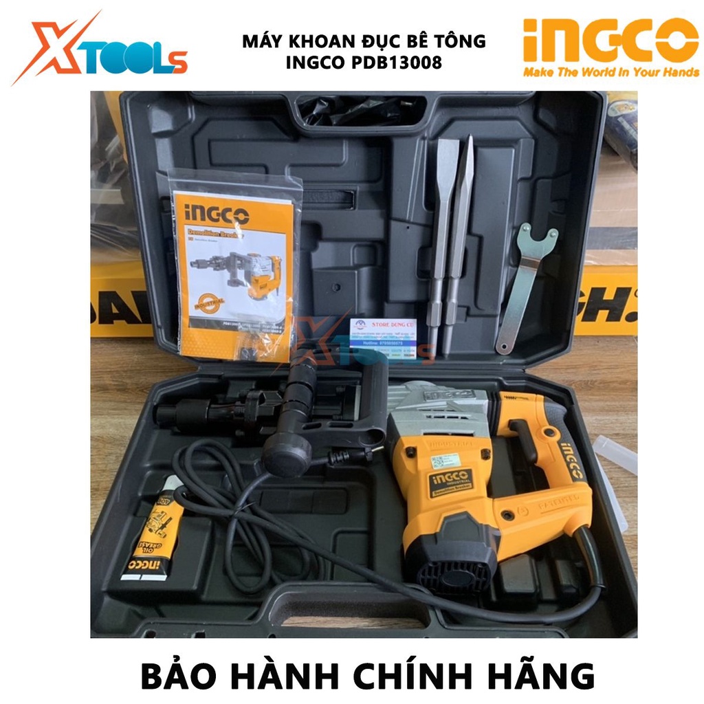 Máy đục bê tông INGCO PDB13008 Máy khoan đục 220-240V~50-60Hz công suất 1300W tốc độ dập 3800bmp lực đập 20j phá bê tông