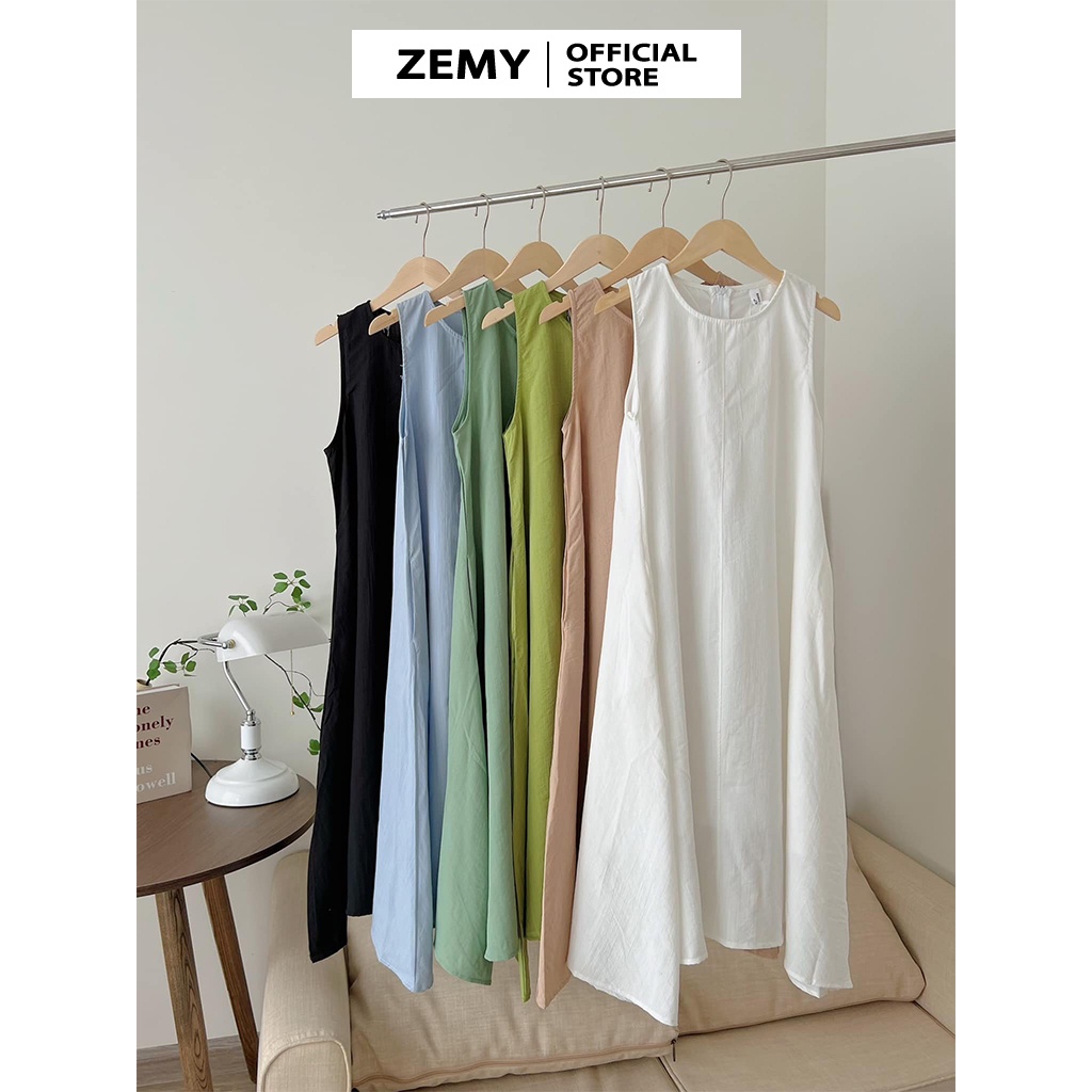 Váy ba lỗ dáng dài đầm suông nữ chất đũi kiểu 3 lỗ thời trang Zemy