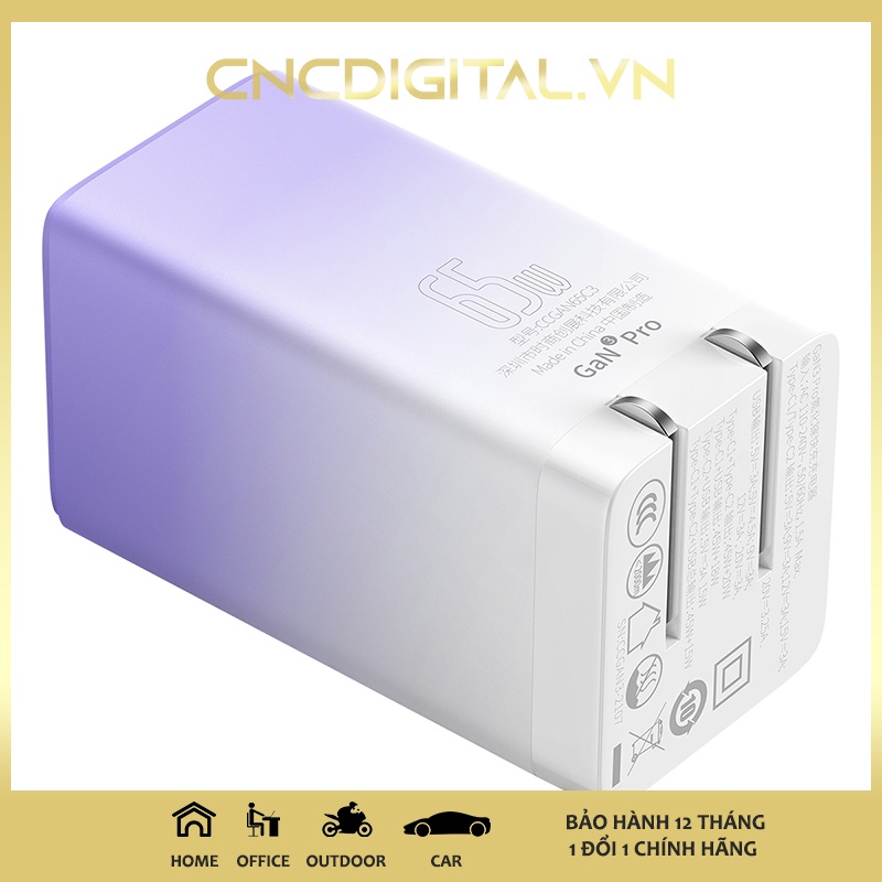 Bộ sạc nhanh Baseus GaN3 Pro 65W 2 type C + USB QC4+ PD3.0 AFC cho máy tính xách tay laptop iPhone 11 12 13 Huawei P40