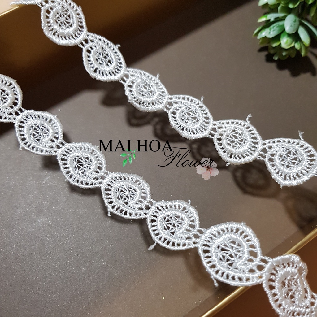 RC11 Cuộn 12 mét ren viền ren chỉ trắng dùng may đồ rộng 2cm Maihoaflower