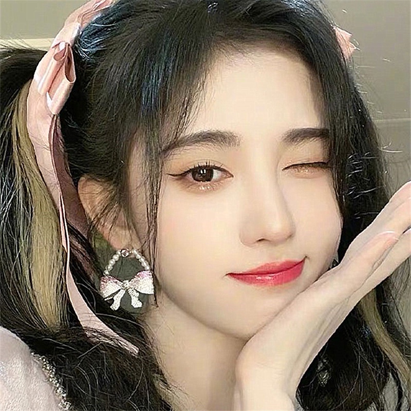 Bông Tai Hình Nơ Đính Ngọc Trai Sang Trọng Thời Trang