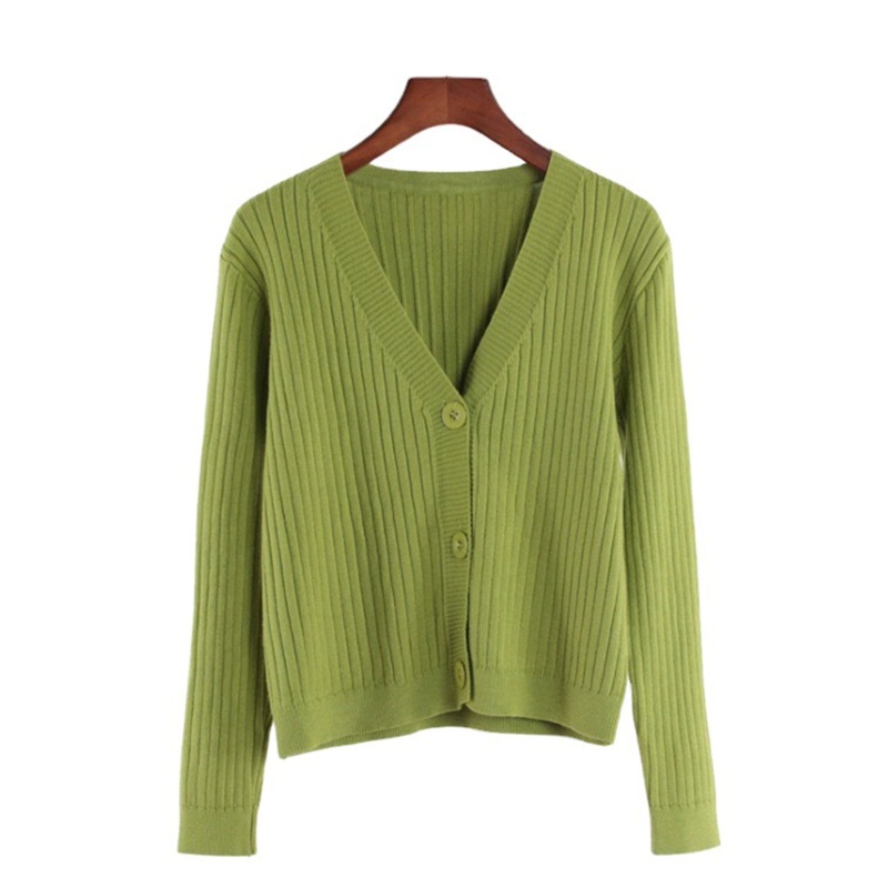 Áo Khoác Cardigan Dệt Kim Mỏng Tay Dài Cổ Chữ V Cài Nút Màu Trơn Cho Nữ