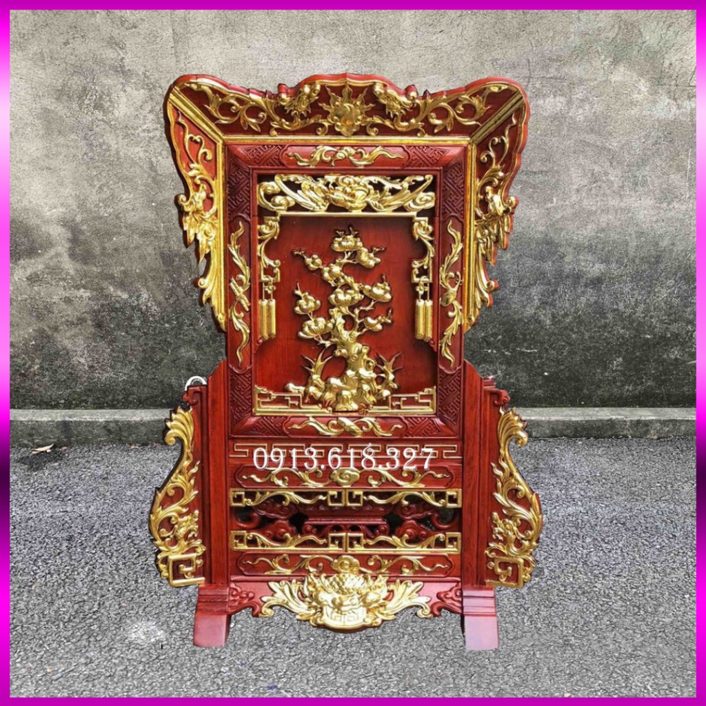 Giá Gương Cây tùng Bàn Thờ Gia Tiên Sơn Son Gỗ Hương Cao 71cm