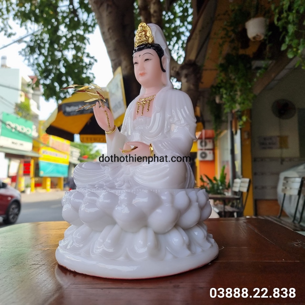 Tượng Quan Âm đá trắng 12in cao 30cm loại 1 rất đẹp